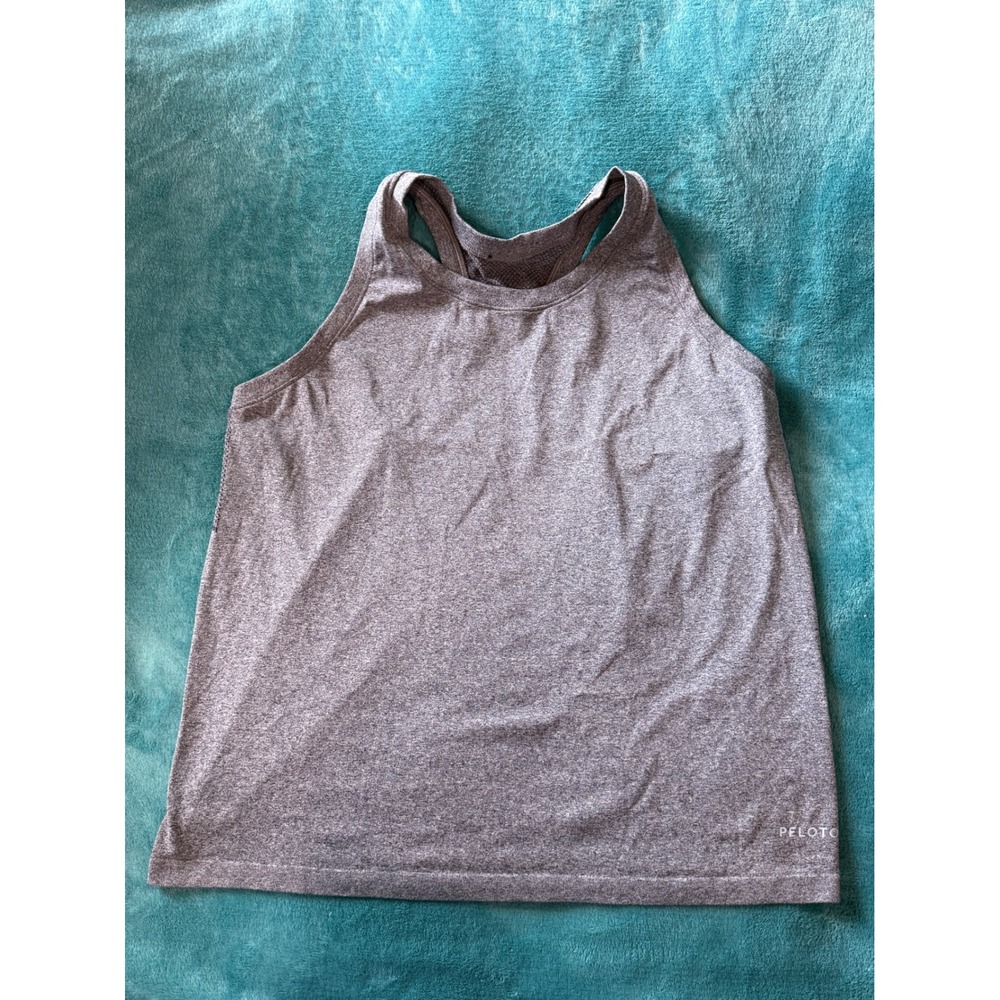 Peloton Womens High Neck Racerback Tank Top Heathered Grey Mesh Back Activewear